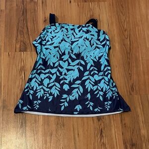 Blue Leaf Print Women's Swim Top